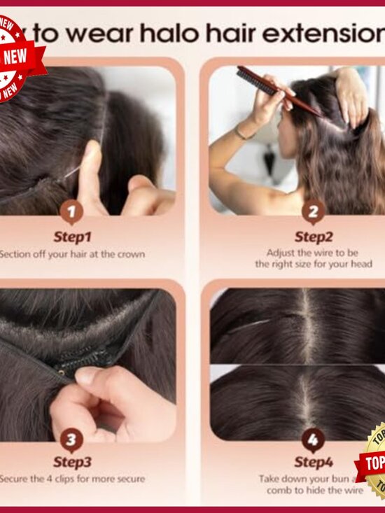 18in Real Human Hair Halo Extensions, Invisible Wire, 4 Clips, Adjustable main image 6